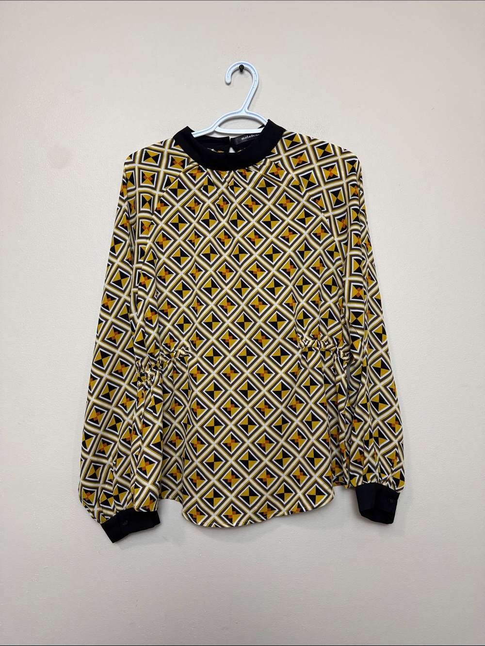 Mafadeny Geometric Print Long-Sleeve Top - Yellow/Black size L